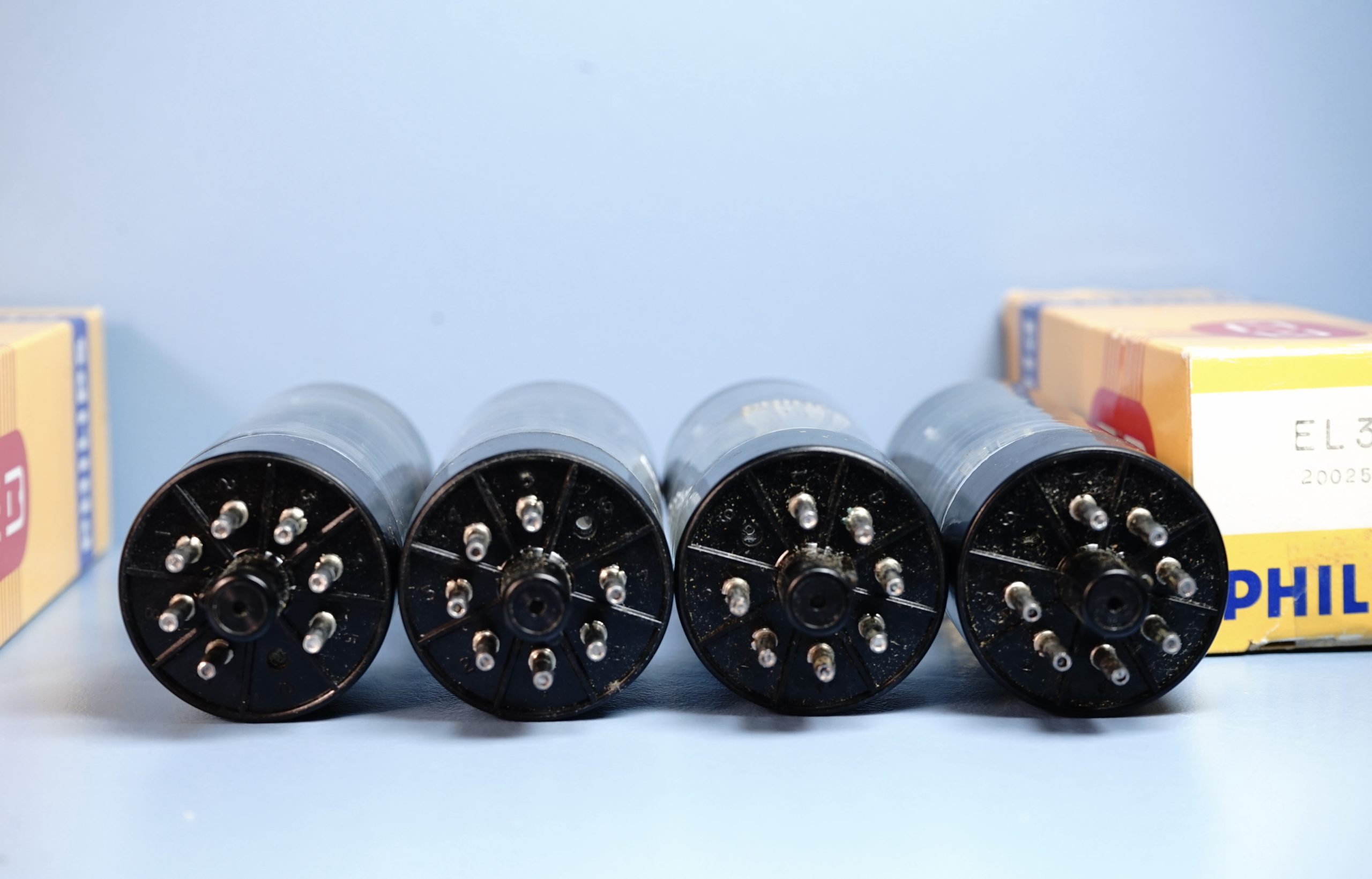 Quad EL34 Mullard Xf4 labeled Philips, NOS specs, same production date v148/ 149/ 170/ 175 - Afbeelding 4