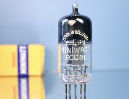 ECC81 Valvo, Philips label, bended square getter, 1956, copper grid posts (V16)