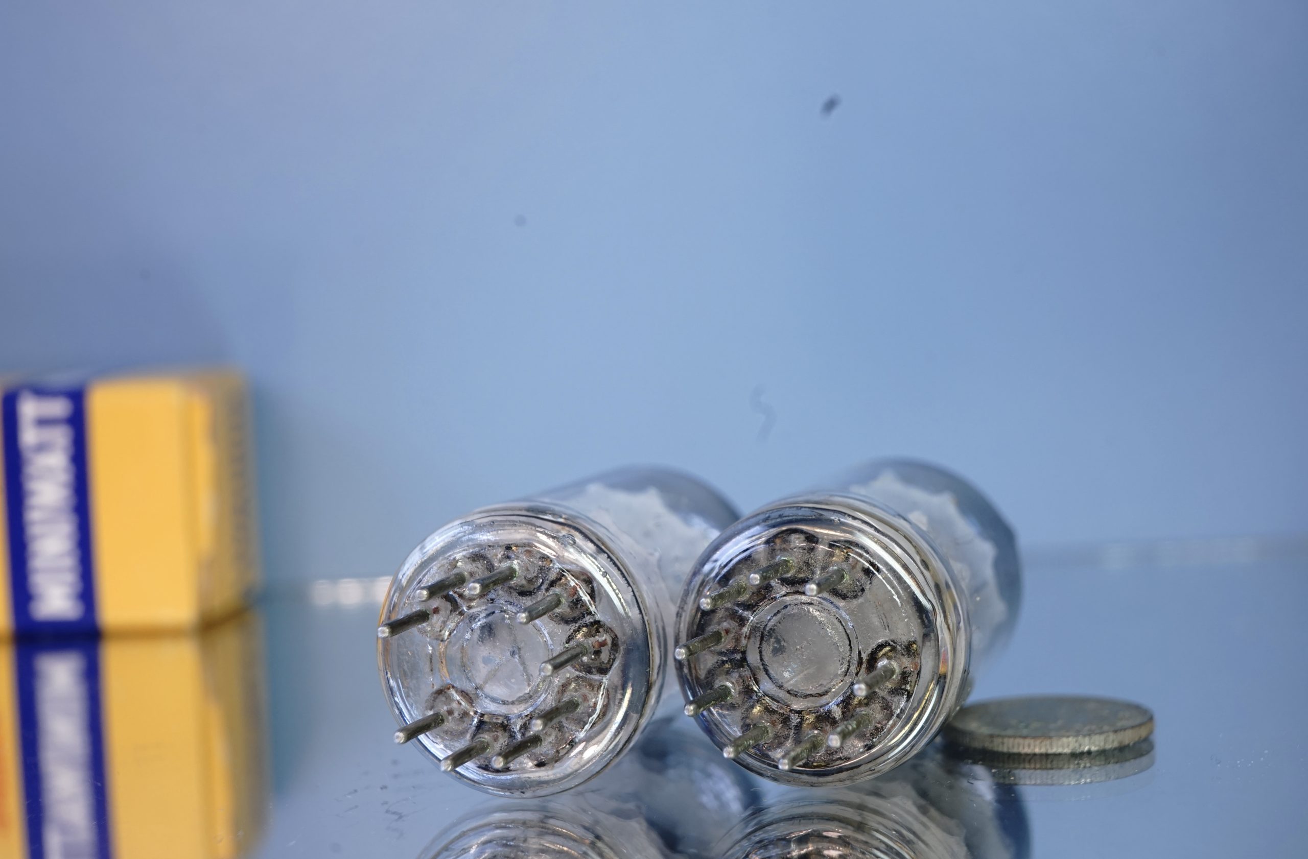 CV455 (ECC801S) pair Philips Miniwatt, D-foil getter, 1956, same dates (V14 V89) - Afbeelding 6