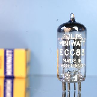 ECC83 Philips Miniwatt, long plates, 1958, NOS specs   (V354)