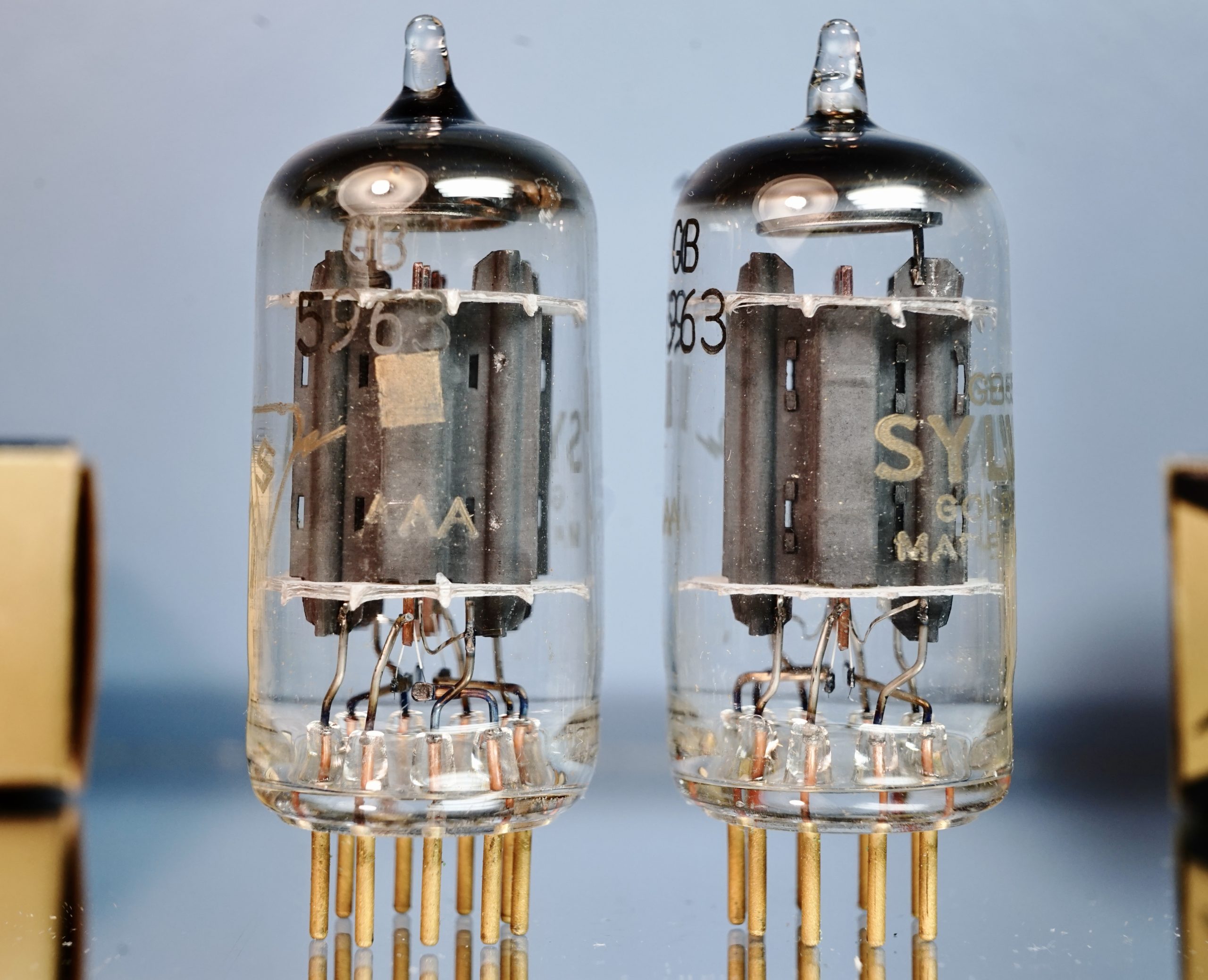 GB 5963 Sylvania GOLD BRAND pair NIB, gold grid, gold pins (ECC802S) (V254 / V255) - Afbeelding 5