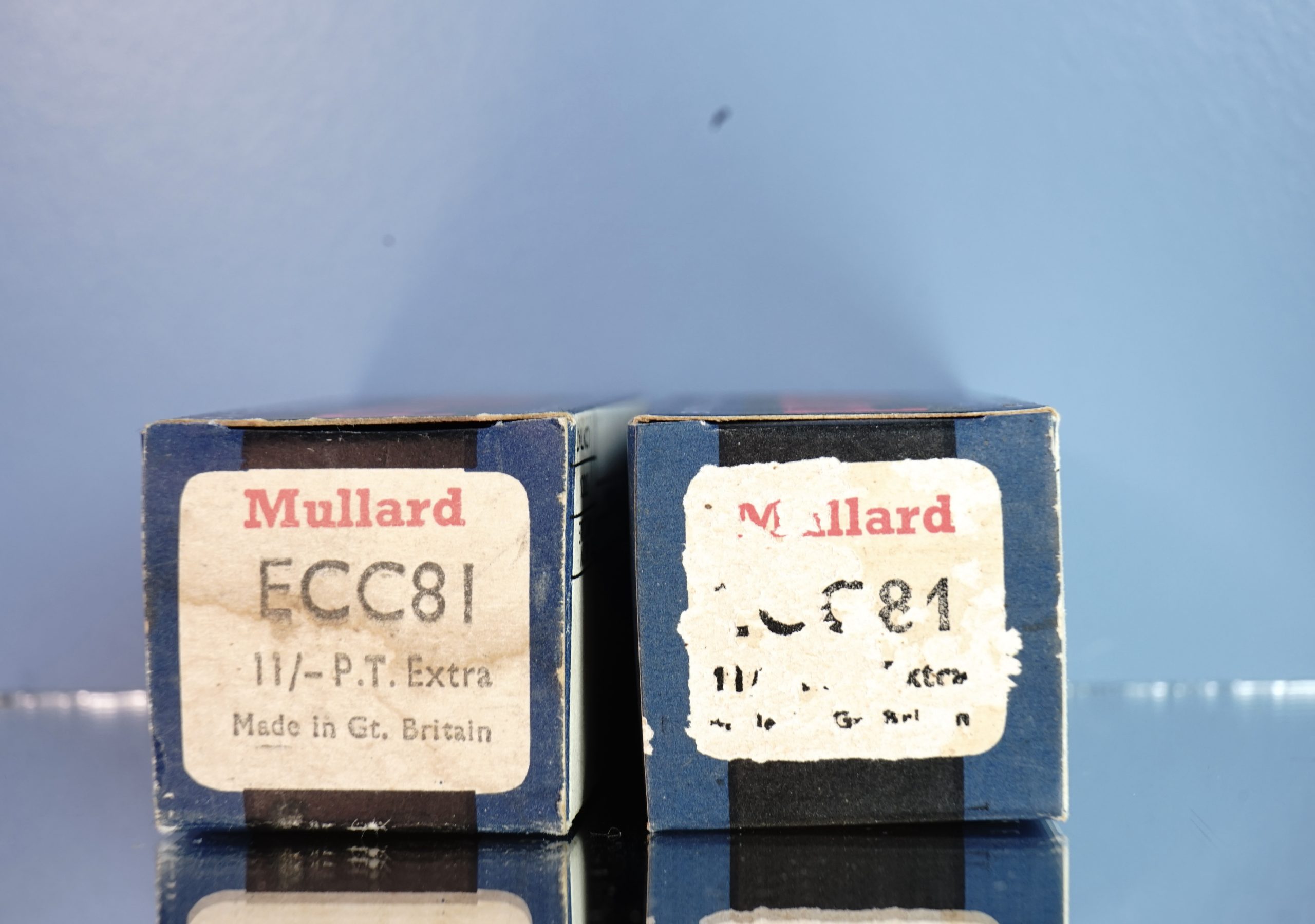 ECC81 Mullard pair, Tk3, Smooth plates, 3 holes, Same date, New in original box! V193 V 195 - Afbeelding 9