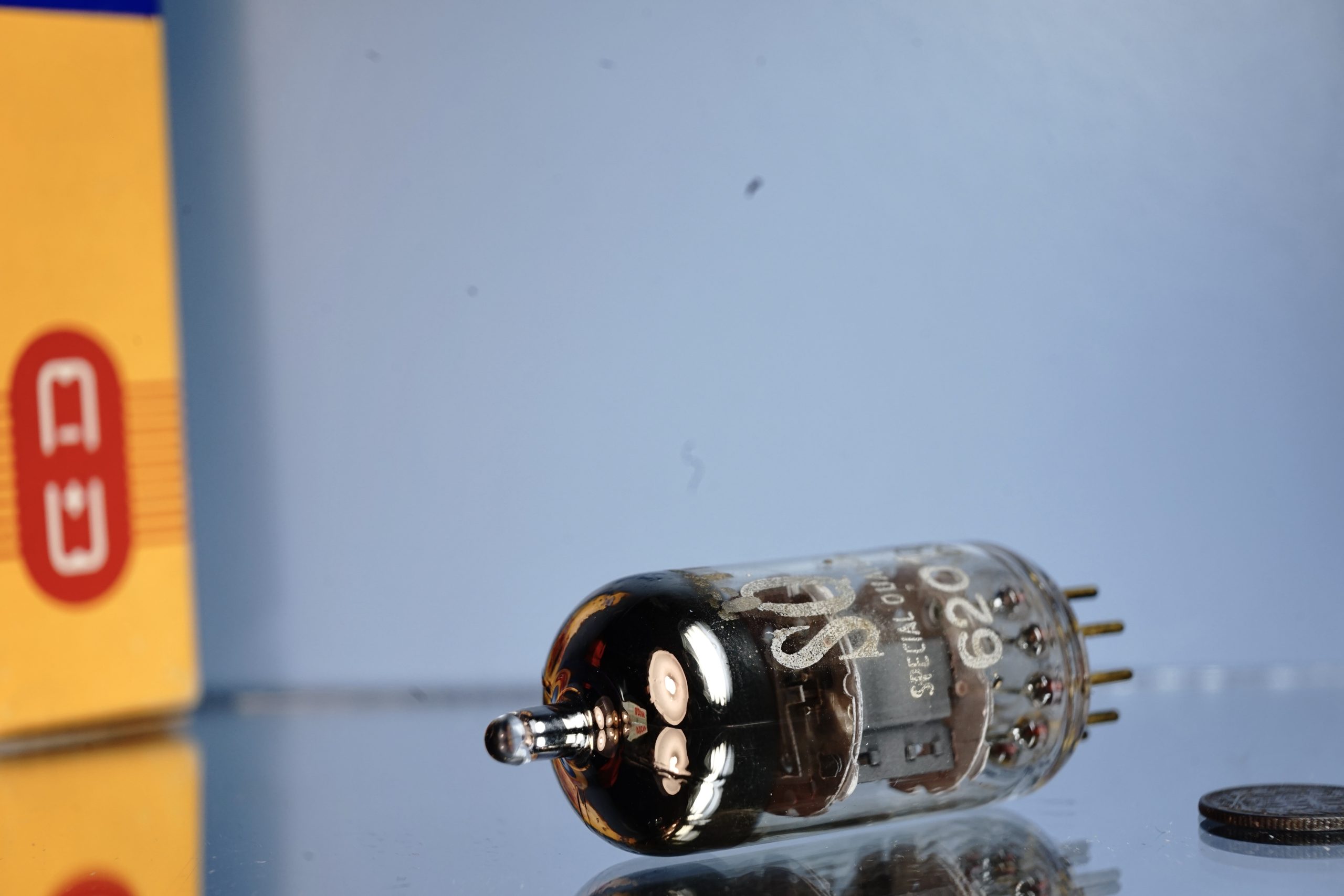 6201 SQ (ECC801S) Philips Miniwatt Hamburg, NOS, gold pins, halo getter (V60) - Afbeelding 6