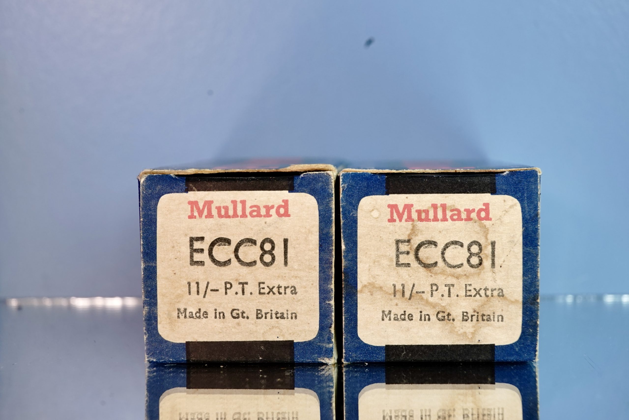ECC81 Mullard pair, Tk3, Smooth plates, 1 hole, Same date, New in original box! V196 V 197 - Afbeelding 8
